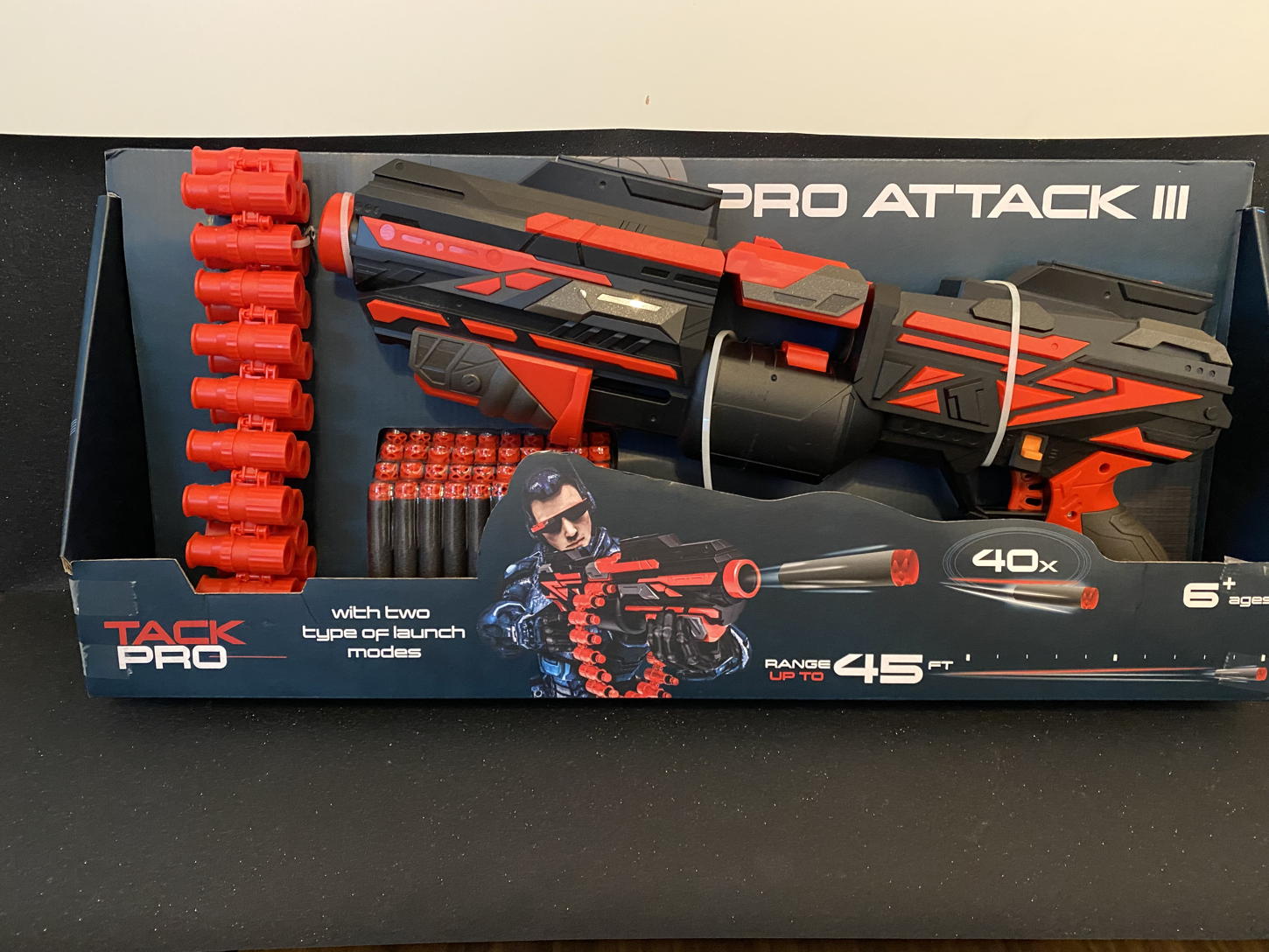 Tack pro Softfdart Tack Pro Attack 3 Spielzeug Pistole mit Softpfeilen 50cm schwarz rot